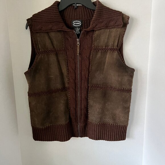 Designer Studio Originals Knit/Leather Vest brown women's size M - Picture 1 of 4